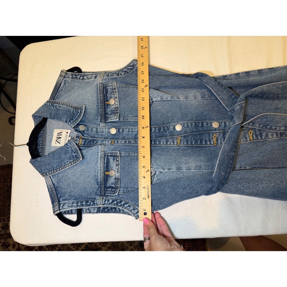 Zara Womens Blue Denim Sleeveless Button Front Belted Midi Dress Large - Picture 6 of 7